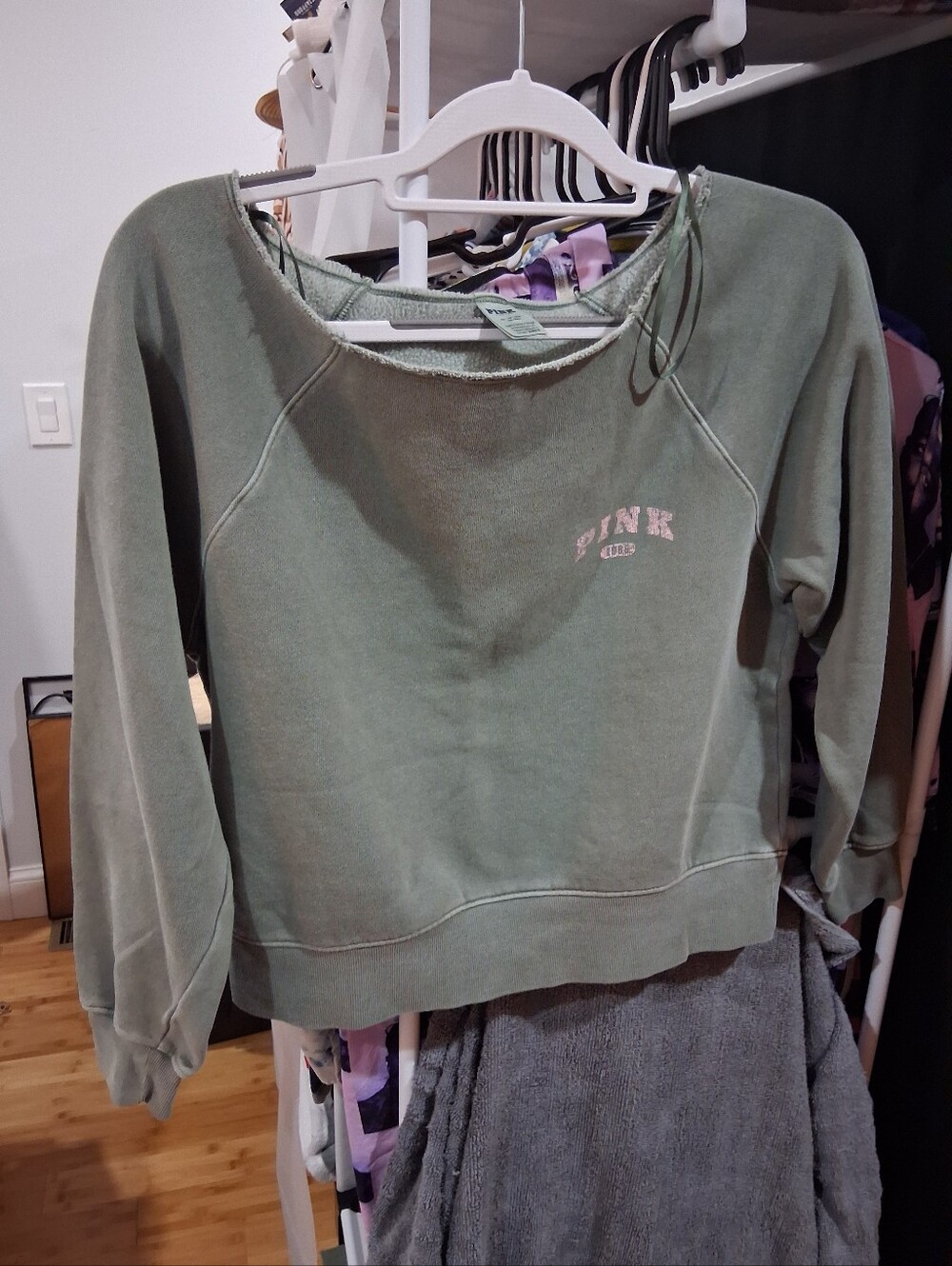 PINK Victoria's Secret Washed Sage Pullover Sweatshirt with Pink Logo